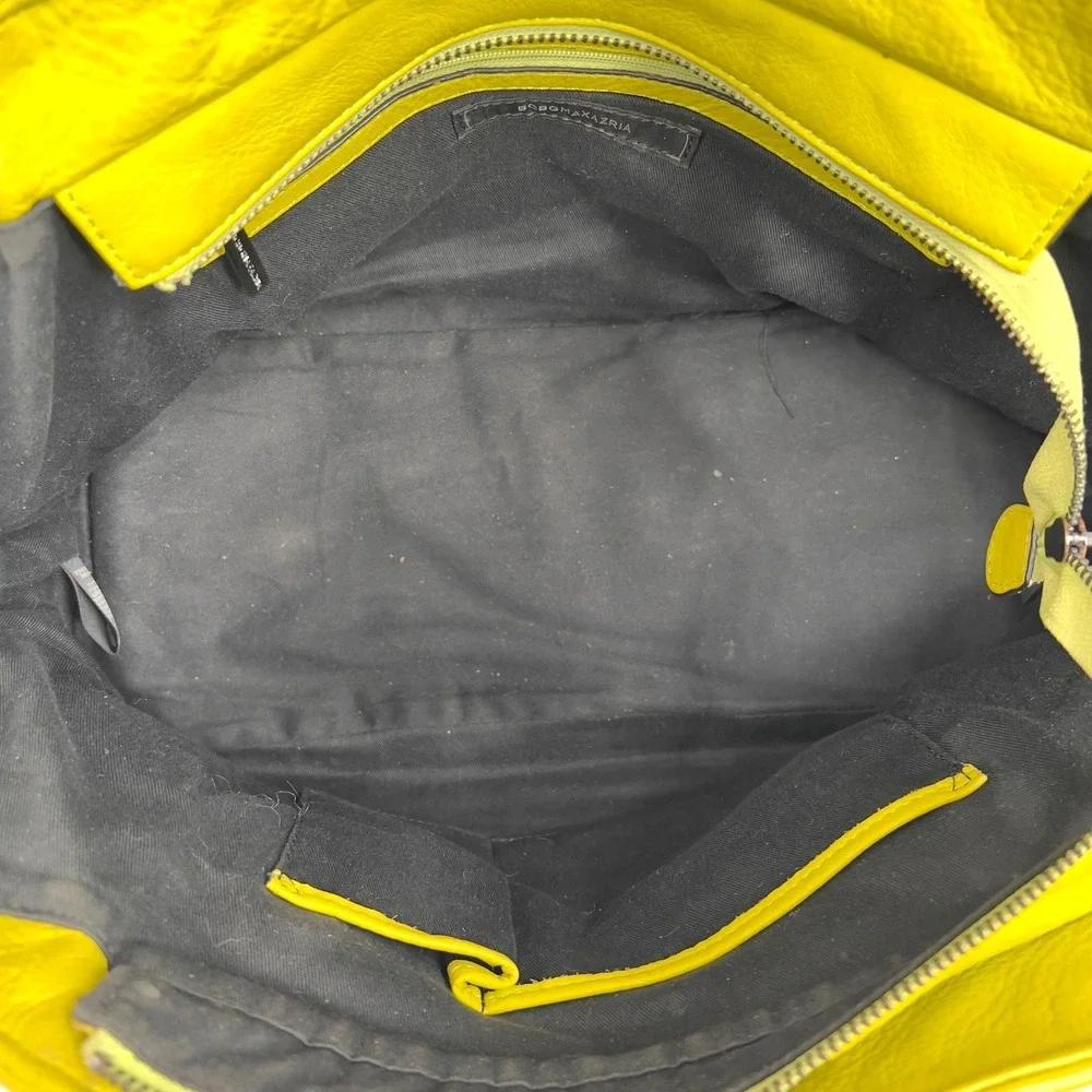 BCBG MaxAzria Satchel Crossbody Bag Neon Citron Acid Chartreuse Yellow Leather L